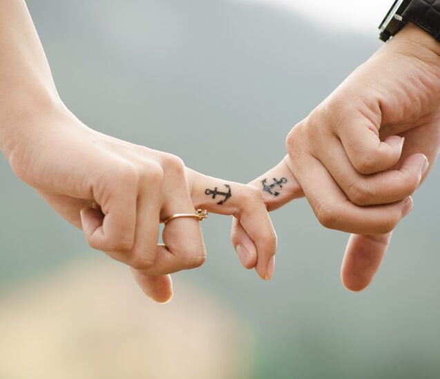 couple, hands, tattoos